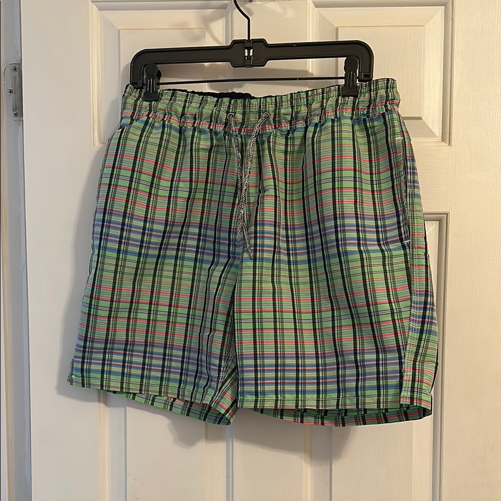 Men’s Michael’s Green Plaid Swim Trunks, size Large